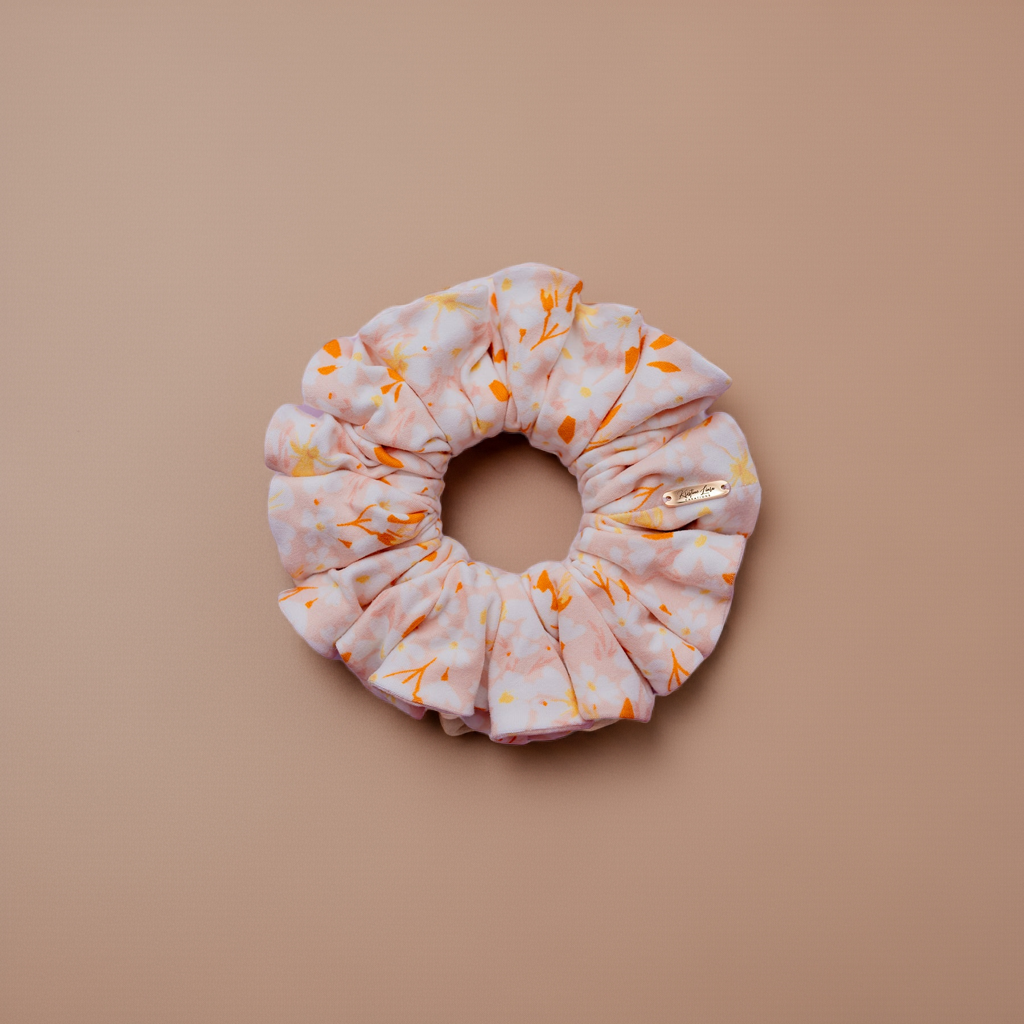 Alani Jersey Knit Fabric Scrunchie in Pink and Orange Florals