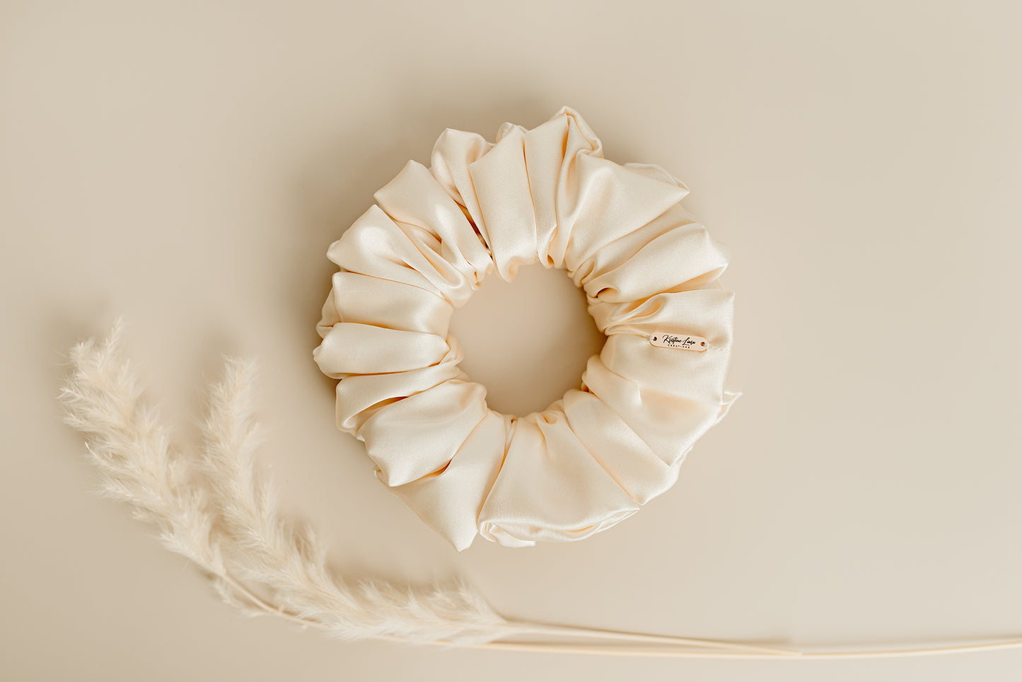 Krissa Stretch Charmeuse Satin Scrunchie in Cream (Yellow undertone)