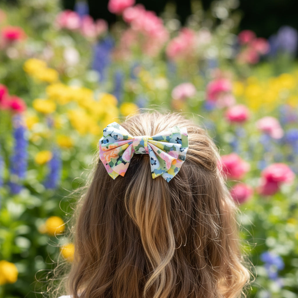 Set of Butterfly Cotton Fabric Hairbow Barrette in Summer Florals -Trio