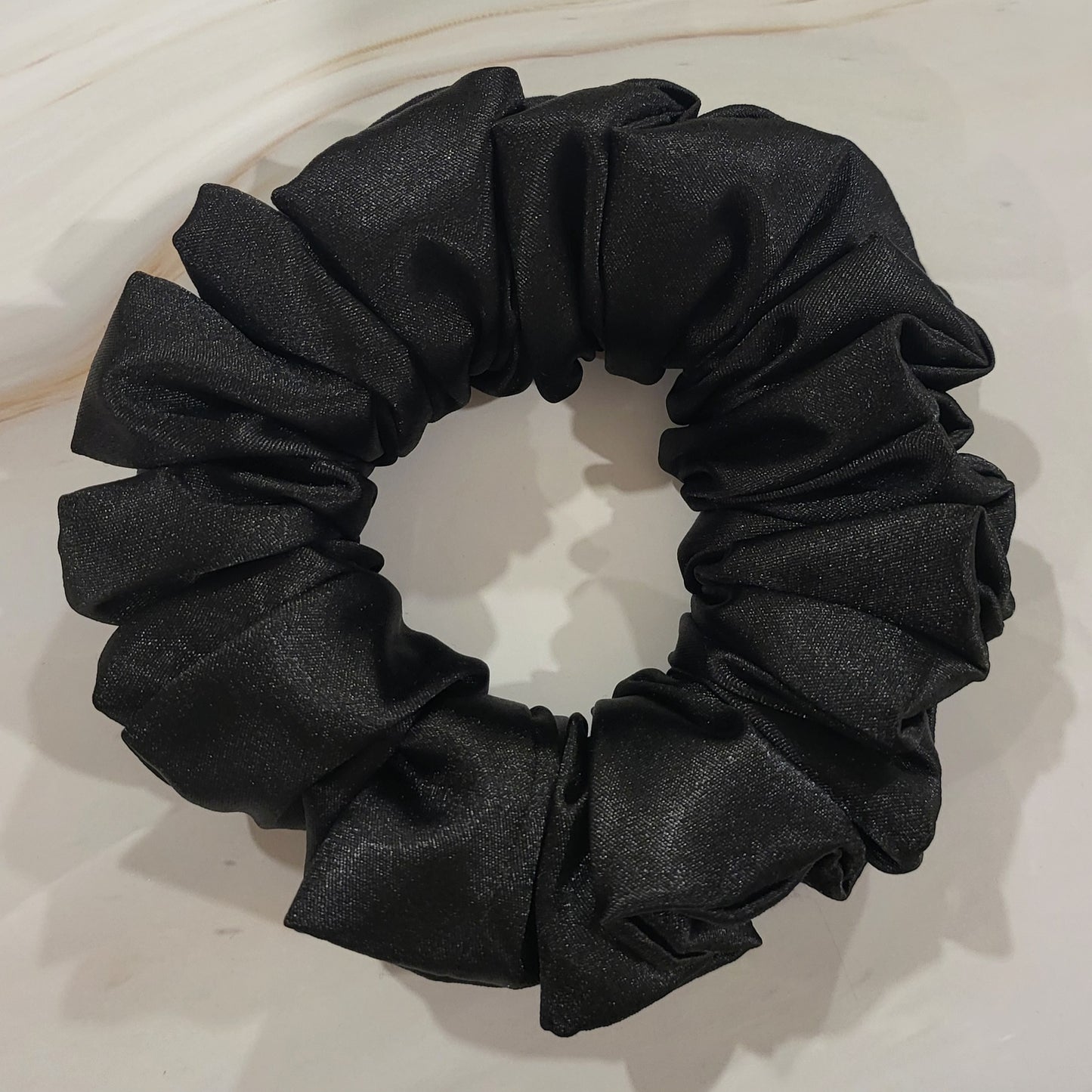 Kathy Stretch Charmeuse Satin Scrunchie in Black