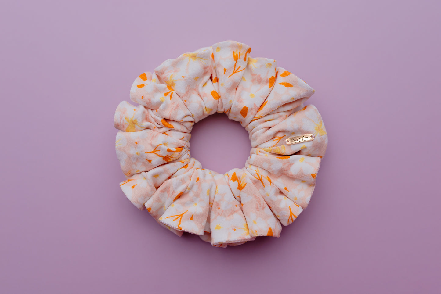 Alani Jersey Knit Fabric Scrunchie in Pink and Orange Florals