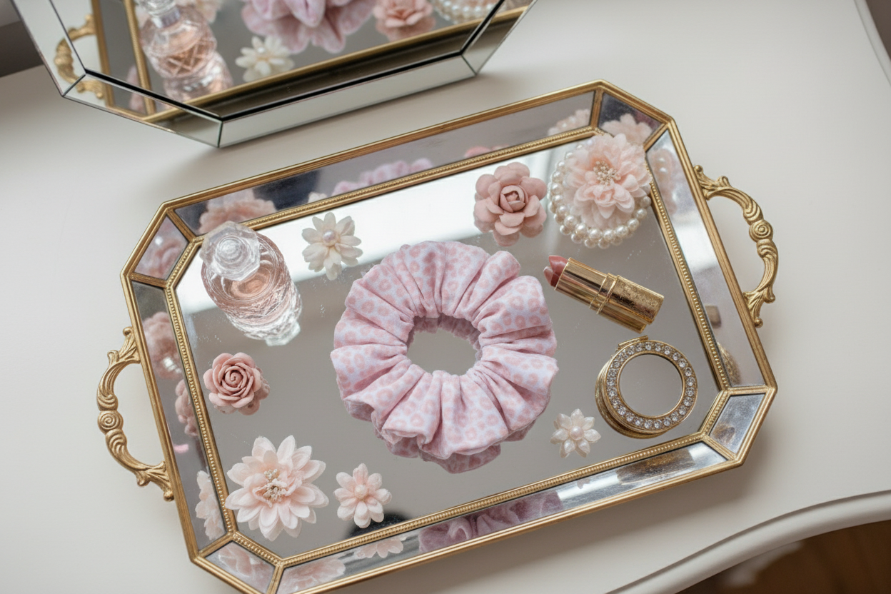 Pink Fairy Jersey Knit Fabric Scrunchie in Pink