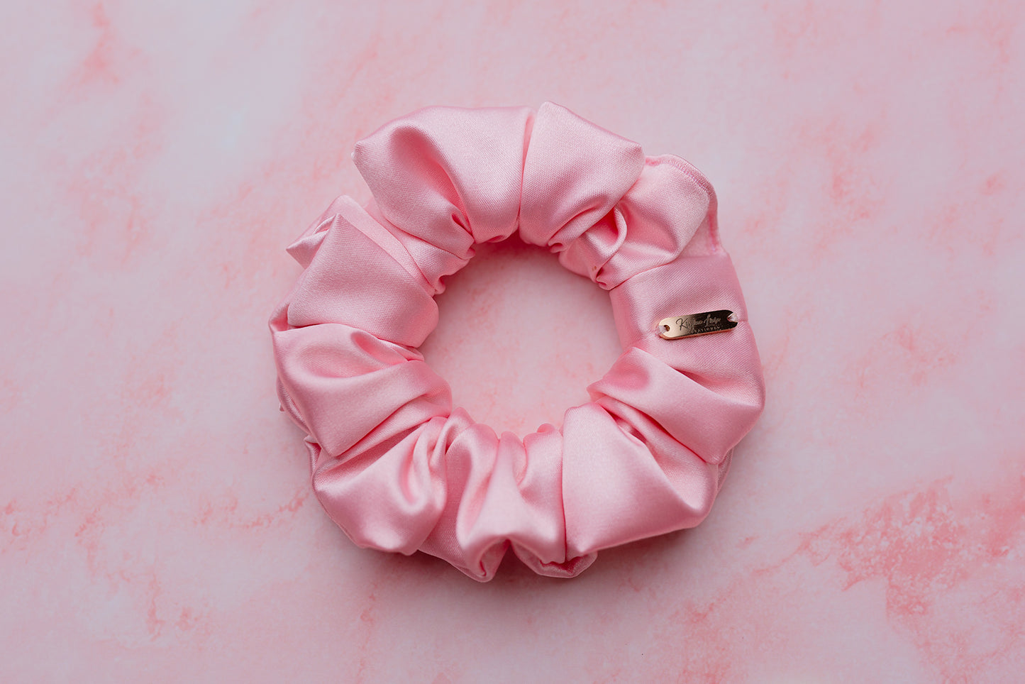 Aurora Stretch Satin Scrunchie in Pink