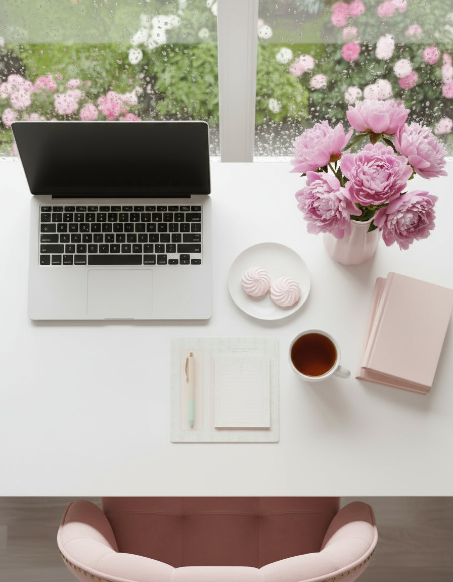 Stationery set with a pen on decorative card with inspirational quotes