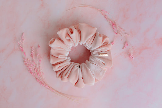 Rosey Soft Pink Stretch Velvet Scrunchie