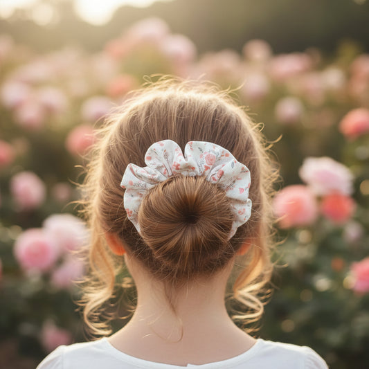 Rose Cotton Scrunchie in Pale Red Florals