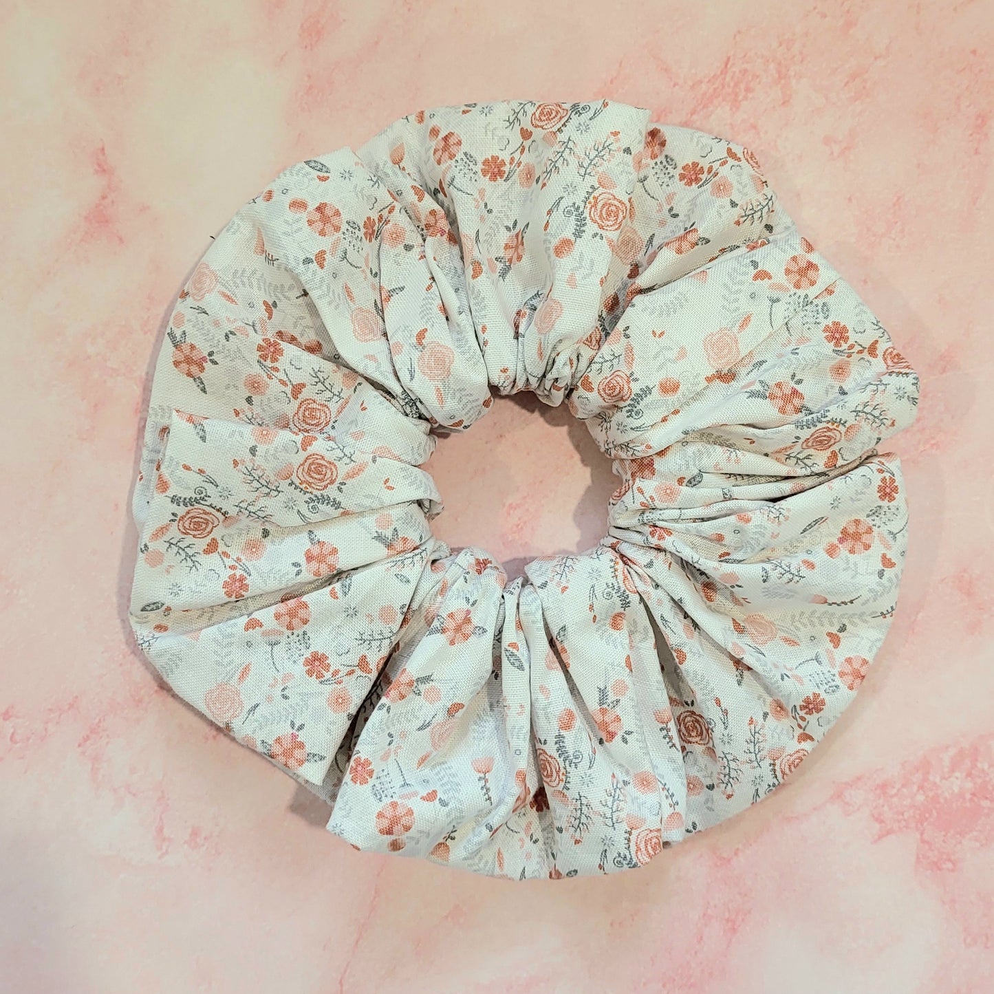 Rose Cotton Scrunchie in Pale Red Florals
