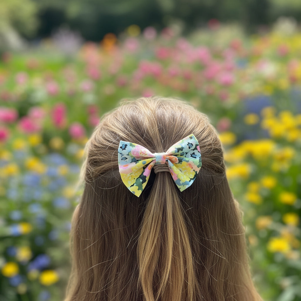 Set of Butterfly Cotton Fabric Hairbow Barrette in Summer Florals -Trio