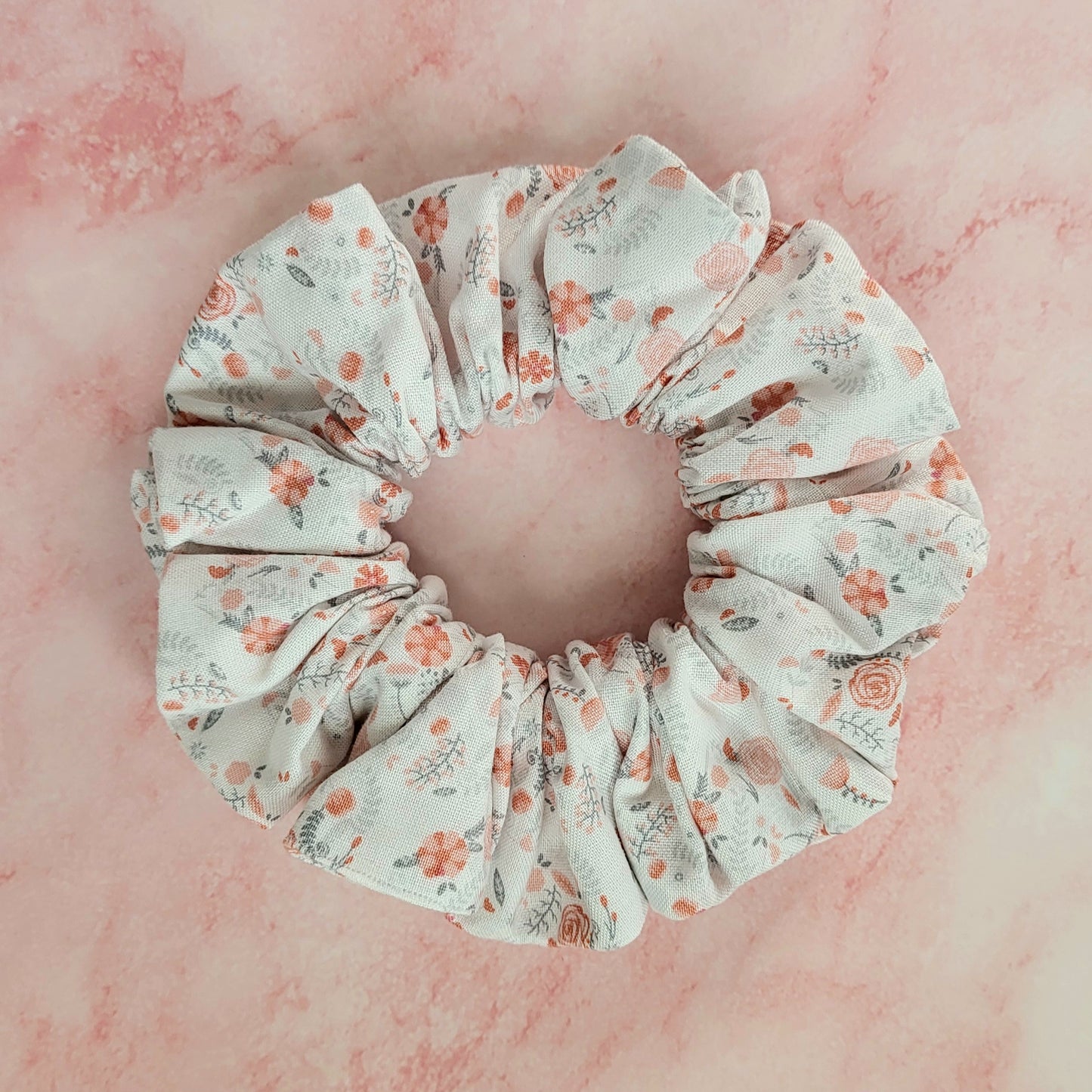 Rose Cotton Scrunchie in Pale Red Florals