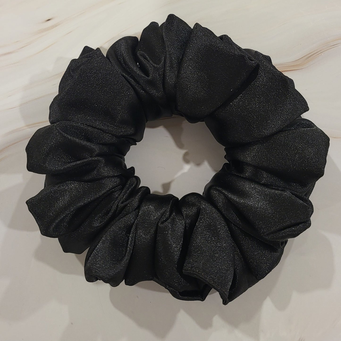 Kathy Stretch Charmeuse Satin Scrunchie in Black