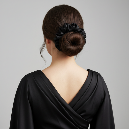 Kathy Stretch Charmeuse Satin Scrunchie in Black