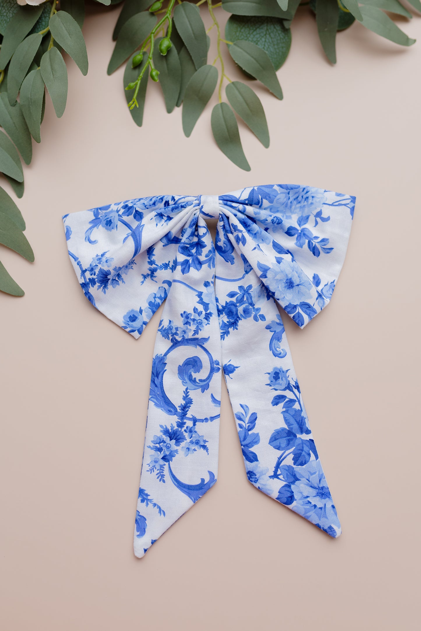 Isla Cotton Fabric Hair Bow Barrette in Blue Florals