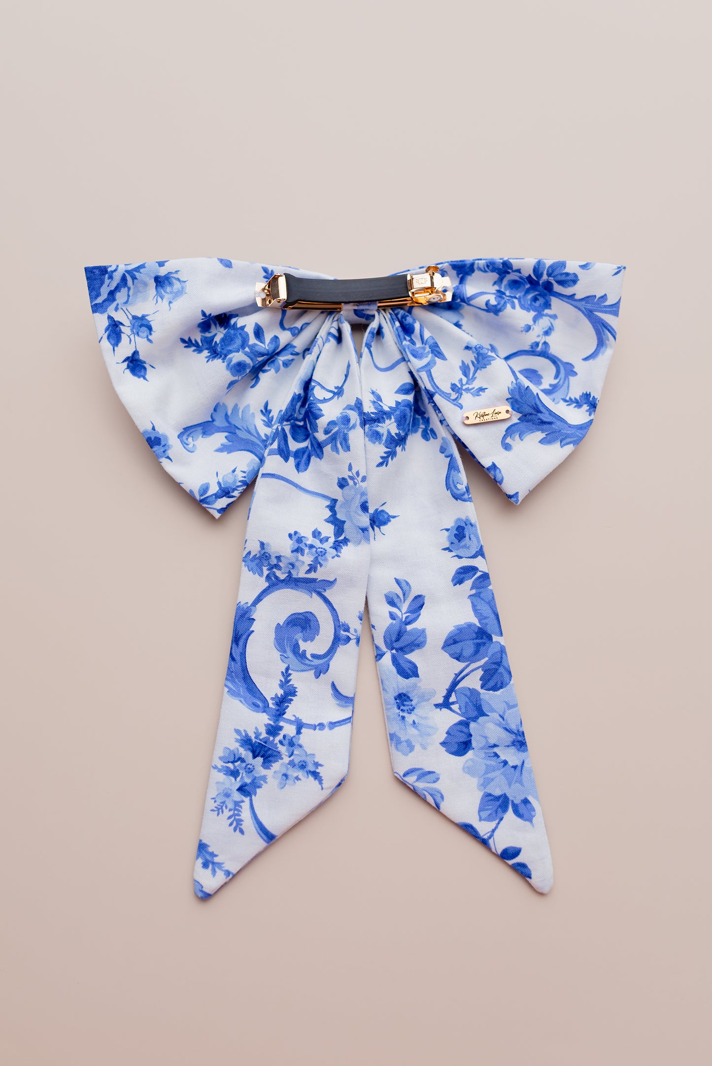 Isla Cotton Fabric Hair Bow Barrette in Blue Florals