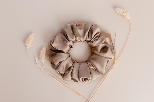 Krystal Stretch Charmeuse Satin Scrunchie in Deep Champagne