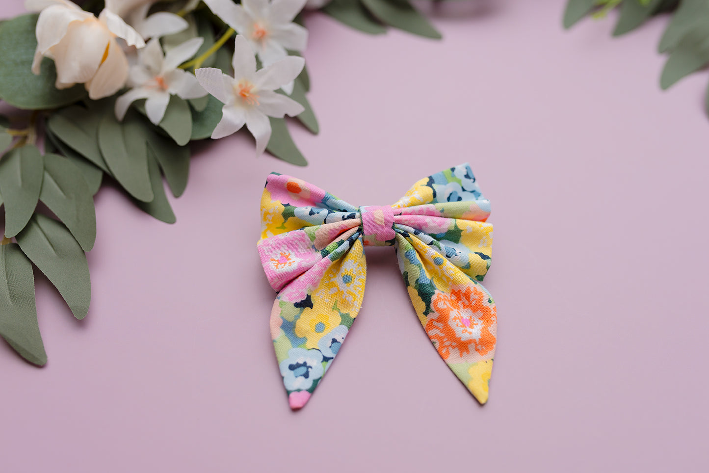 Butterfly Cotton Fabric Hairbow Barrette in Summer Florals - Trio
