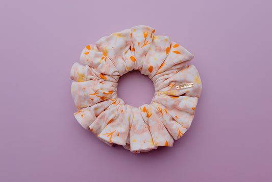 Alani Jersey Knit Fabric Scrunchie in Pink and Orange Florals